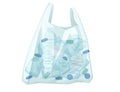 Plastic bag with plastic bottle waste pollution problem flat vector illustration on white background Royalty Free Stock Photo