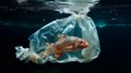 Plastic bag and fish in the ocean. Pollution concept Royalty Free Stock Photo