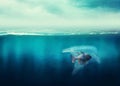 Plastic bag with a fish in the ocean Royalty Free Stock Photo