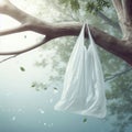 A plastic bag hanging on a tree branch. Royalty Free Stock Photo