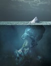 Plastic bag iceberg floating in the ocean and global warming concept