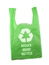 Plastic  bag with Recycle sign logo and words REDUCE REUSE RECYCLE on white blackground, eco friendly concept Royalty Free Stock Photo