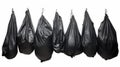 plastic bags black for bin garbage, bag for trash waste, garbage, rubbish, plastic bag pile isolated on white background Royalty Free Stock Photo