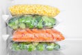Plastic bags with deep frozen vegetables Royalty Free Stock Photo