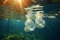 Plastic bags underwater, problem of plastic pollution, ecological concept, generative ai Royalty Free Stock Photo