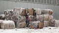 Plastic bales of garbage at the waste processing plant. Processing and storage of waste for further disposal
