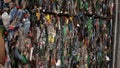 Plastic bales of garbage at the waste processing plant. Processing and storage of waste for further disposal