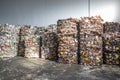 Plastic bales of rubbish at the waste treatment processing plant. Recycling separatee and storage of garbage for further disposal Royalty Free Stock Photo