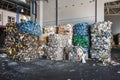 Plastic bales of rubbish at the waste treatment processing plant. Recycling separatee and storage of garbage for further disposal Royalty Free Stock Photo