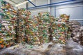 Plastic bales of rubbish at the waste treatment processing plant. Recycling separatee and storage of garbage for further disposal Royalty Free Stock Photo