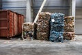 Plastic bales of rubbish at the waste treatment processing plant. Recycling separatee and storage of garbage for further disposal Royalty Free Stock Photo