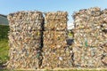 Plastic bales of rubbish at the waste treatment processing plant. Recycling separatee and storage of garbage for further disposal Royalty Free Stock Photo