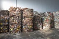 Plastic bales of rubbish at the waste treatment processing plant. Recycling separatee and storage of garbage for further disposal Royalty Free Stock Photo