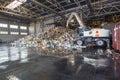 Plastic bales at the waste processing plant. Separate garbage collection. Recycling and storage of waste for further disposal.