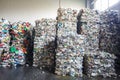 Plastic bales at the waste processing plant. Separate garbage collection. Recycling and storage of waste for further disposal.