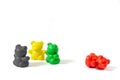 Plastic bear figures in the colors of the coalition parties who form the 2017 state government of Schleswig-Holstein Germany wit Royalty Free Stock Photo