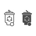 Plastic bin with recycling sign line and solid icon. Waste sorting bucket, trash container. Zero waste design concept Royalty Free Stock Photo