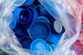 Plastic blue bottle caps Royalty Free Stock Photo
