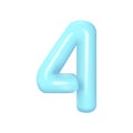 Plastic blue number 4. 3d realistic volumetric number 0 with highlights. Vector