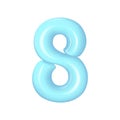 Plastic blue number 8. 3d realistic volumetric number 0 with highlights. Vector