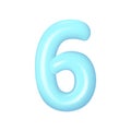 Plastic blue number 6. 3d realistic volumetric number 0 with highlights. Vector