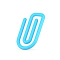 Plastic blue paper clip 3d icon. Tool for fasteners reminder and documents Royalty Free Stock Photo