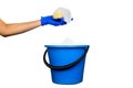 Plastic blue water bucket with soapsuds and black handle Royalty Free Stock Photo