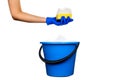 Plastic blue water bucket with soapsuds and black handle Royalty Free Stock Photo