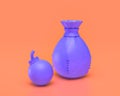 Plastic Bomb Toy and gunpowder Weapon , indigo blue play and adventure tool on pinkish orange background, 3d rendering