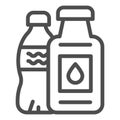 Plastic bottle ban line icon. Plastic package ban vector illustration isolated on white. Ecological outline style design