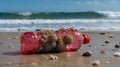 Plastic bottle with barnacles washed ashore on a beach Royalty Free Stock Photo