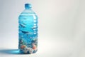 A plastic bottle with a beautiful water world inside. Space for text. Royalty Free Stock Photo