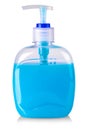 Plastic bottle of the blue transparent liquid soap isolated on white background Royalty Free Stock Photo