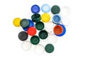 Plastic bottle caps in different colours.