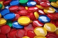 Plastic Bottle Caps Pile. Recycling HDPE Material Group, Circle Polyethylene Lid Set, Colorful Caps Group Royalty Free Stock Photo