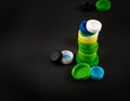 Plastic Bottle Caps Pile. Recycling HDPE Material Group, Circle Polyethylene Lid Set, Colorful Caps Group Royalty Free Stock Photo