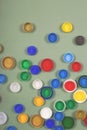 Plastic bottle caps for recycling. Top view. Royalty Free Stock Photo