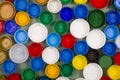 Plastic bottle caps for recycling. Top view. Royalty Free Stock Photo