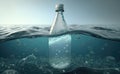 Plastic bottle drifting in ocean water, Royalty Free Stock Photo
