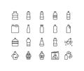 Plastic bottle flat line icons set. Types of PET bottles for water, liquid, oil. Simple flat vector illustration for web Royalty Free Stock Photo
