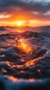 plastic bottle floating in ocean at sunset, environmental pollution concept Royalty Free Stock Photo