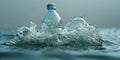 Plastic bottle floating on water surface creating splashing waves Royalty Free Stock Photo