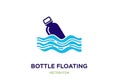 Plastic bottle floating on water waves simple icon symbol representing pollution and conservation Royalty Free Stock Photo