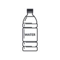 Plastic bottle full of water with a label on a white background. Flat style icon