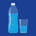 Plastic Bottle and Glass of Water Flat Icon Royalty Free Stock Photo