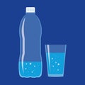 Plastic Bottle and Glass of Water Flat Icon Royalty Free Stock Photo