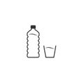 Plastic bottle and glass of water. Line icon. Embossed bottle. Flat design. Vector Royalty Free Stock Photo