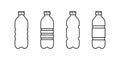 Plastic bottle icon set. Linear emblem of ribbed PET recycling packaging. Black simple illustration of tall container for water, Royalty Free Stock Photo