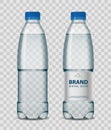 Plastic bottle with mineral water with blue cap on transparent background. Realistic bottle mockup vector illustration. Royalty Free Stock Photo
