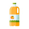 Plastic Bottle of Orange Juice. Flat Style. Citrus drink icon for logo, menu, emblem, template, stickers, prints, food
